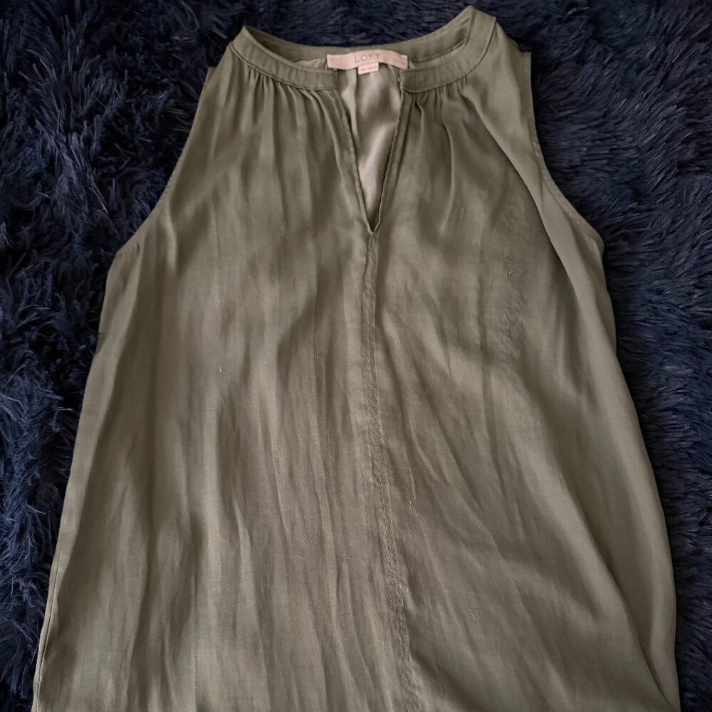 Sage Green Flowy V Neck SilkyTank